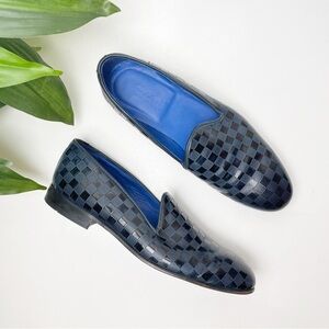 Fertini 80200 Low Vamp Checkered Leather Loafer - Navy